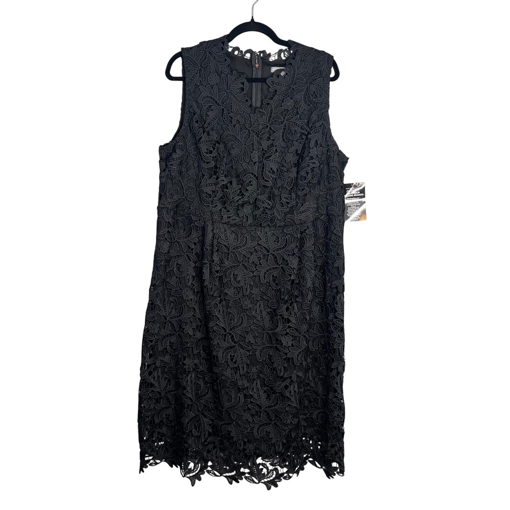 Jessica London Black Lace Midi Dress Plus Sz 20W Sleeveless LBD V-Neck Lined NWT - Picture 2 of 12